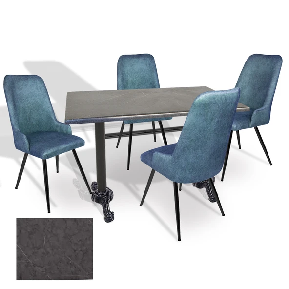 Çipa - Çırağan Mutfak Masa Takımı - 80x120 (Werzalit, Wermodin ve Allzalit Tabla) - (Grey Marble - Mavi) ürün görseli 1
