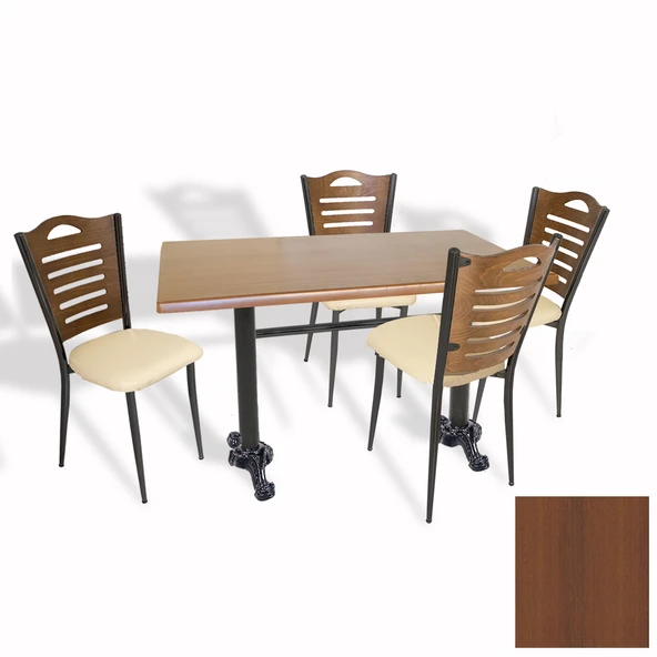 Çipa Döküm Ayak - Papelli Sandalye Mutfak Masa Takımı (Werzalit, Wermodin ve Allzalit Tabla) - Koyu Ahşap - Krem - 80X120 ürün görseli 1