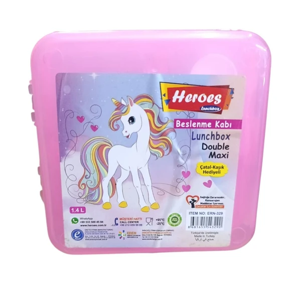 Heroes Double Maxi Beslenme Kabı ERN-329-Pembe Unicorn ürün görseli 1