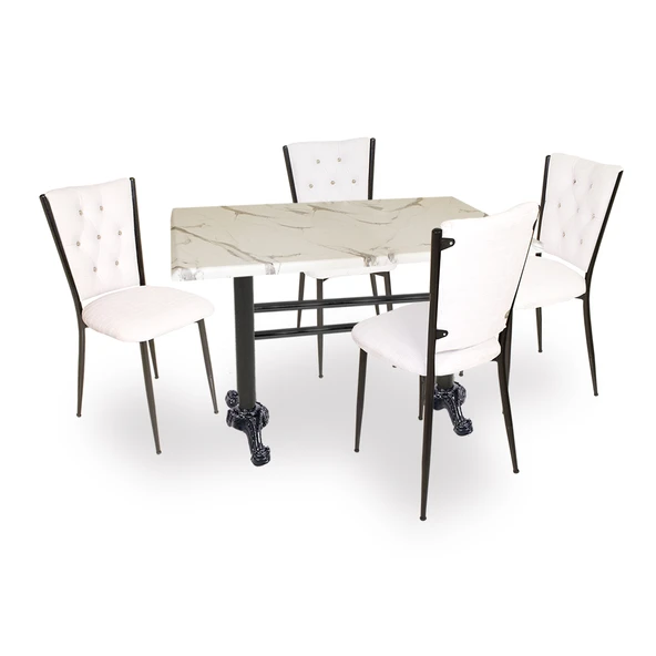 Çipa - Kapitoneli Mutfak Masa Takımı - 80x120 (Werzalit, Wermodin ve Allzalit Tabla) - Afyon Mermer - Beyaz ürün görseli 1