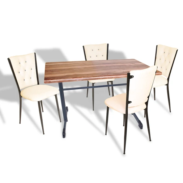 Halley - Kapitoneli Mutfak Masa Takımı - 70x120 (Werzalit, Wermodin veya Allzalit Tabla) - Indiana Wood-Krem ürün görseli 1