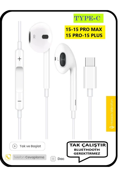 İphone 16 16 Pro 16 Max 15 15 Pro 15 Pro Max Kulaklık Type C Uyumlu Kulaklık Kablolu Tak Çalıştır ürün görseli 1