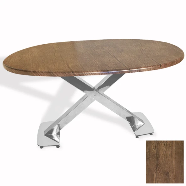 İks Masa Kromnikel Oval (94x146 - Werzalit, Allzalit yada Wermodin Tabla) - Rustic Dark ürün görseli 1