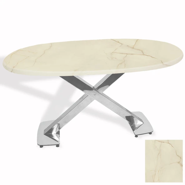 İks Masa Kromnikel Oval (94x146 - Werzalit, Allzalit yada Wermodin Tabla) - Golden Marble ürün görseli 1