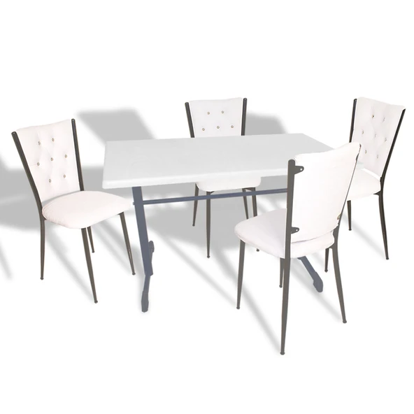 Halley - Kapitoneli Mutfak Masa Takımı - 70x120 (Werzalit, Wermodin veya Allzalit Tabla) - Beyaz-Beyaz ürün görseli 1