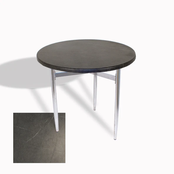 Venedik Masa Yuvarlak Çap 80 Kromnikel (Werzalit, Wermodin veya Allzalit Tabla) - Grey Marble ürün görseli 1