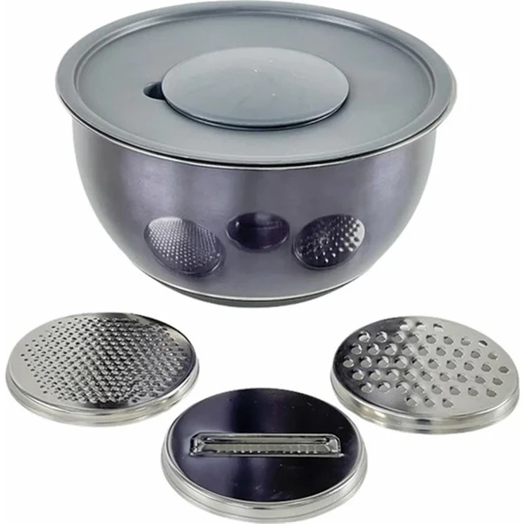 AROW DARIA PASLANMAZ ÇELİK RENDELİ KAPAKLI KARIŞTIRMA KABI 26 CM GRİ DC1.TR-2456 ürün görseli 1
