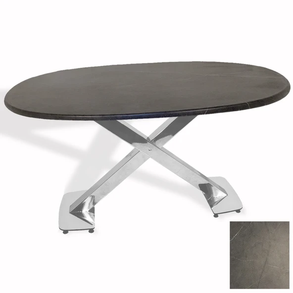 İks Masa Kromnikel Oval (94x146 - Werzalit, Allzalit yada Wermodin Tabla) - Grey Marble ürün görseli 1