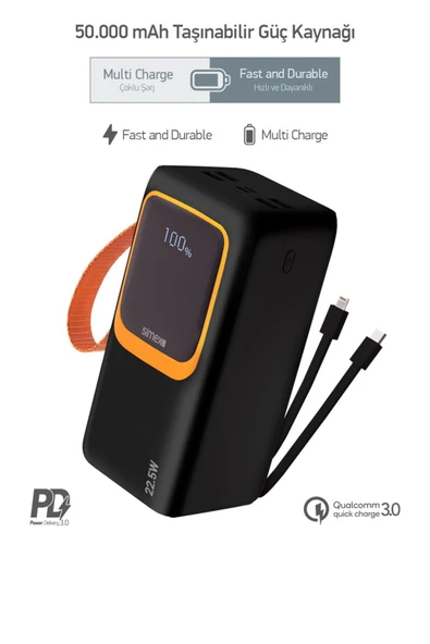 50.000 mah Powerbank  50000 Powerbank Simex Giant Hızlı şarj Pd Kablolu Fenerli Type C ürün görseli 1