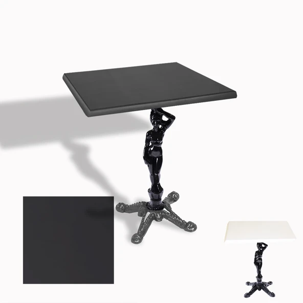 Çipa 1003 Döküm Ayak Kare Masa 60X60 cm - (Werzalit, Wermodin ve Allzalit Tabla) - Siyah ürün görseli 1