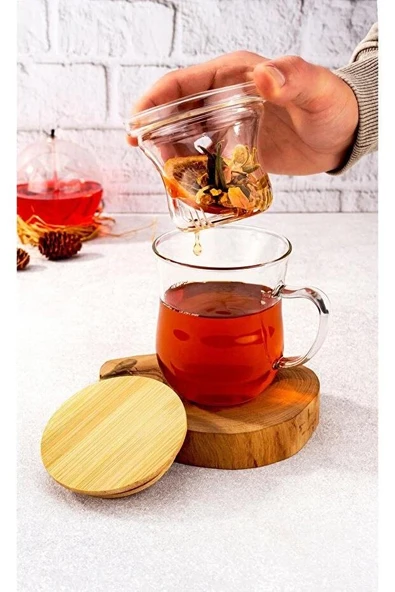 Brew Süzgeçli Cam Çay Bardağı 400ml B6068 - Resim 3