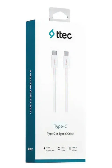 İki Ucuda Type-c Şarj Kablosu 60w Yüksek Hızlı 120 Cm Beyaz ürün görseli 1