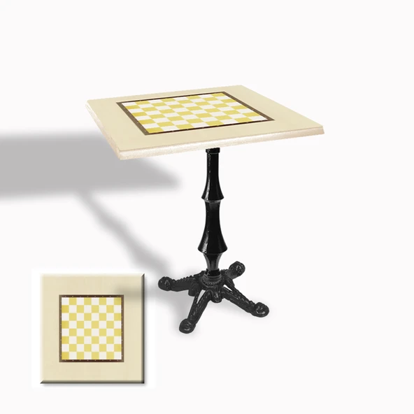 Çipa 1012 Döküm Ayak Kare Masa 80X80 cm - (Werzalit, Wermodin ve Allzalit Tabla) - Krem Satranç ürün görseli 1