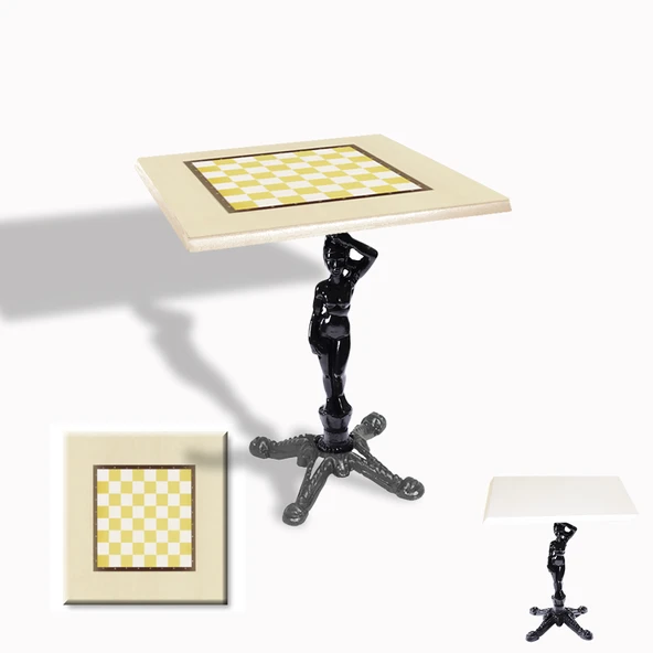 Çipa 1003 Döküm Ayak Kare Masa 80x80 cm - (Werzalit, Wermodin ve Allzalit Tabla) - Krem Satranç ürün görseli 1