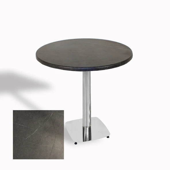 Tokyo Yuvarlak Masa (Kromnikel) Çap 90cm - (Werzalit, Wermodin ve Allzalit Tabla) - Grey Marble ürün görseli 1