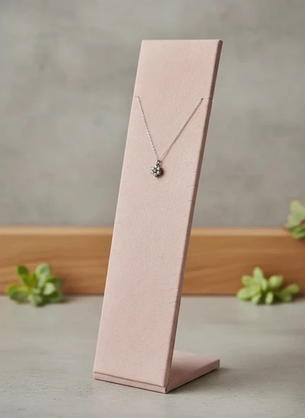 Moscow Model Süet Kumaş Pembe Renk 40/10 Cm Ayaklı Takı Sergileme Standı ürün görseli 1