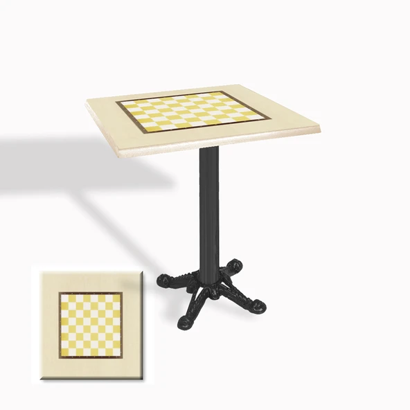 Çipa Döküm Ayak Kare Masa 70x70 cm - (Werzalit, Wermodin ve Allzalit Tabla) - Satranç Krem ürün görseli 1