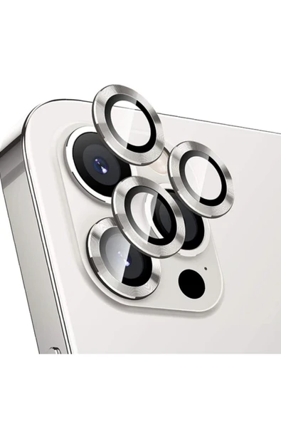Iphone 14 Pro Kamera Koruyucu Lens Mercek Metal Çerçeveli 3lü Set Gümüş Gri Silver ürün görseli 1