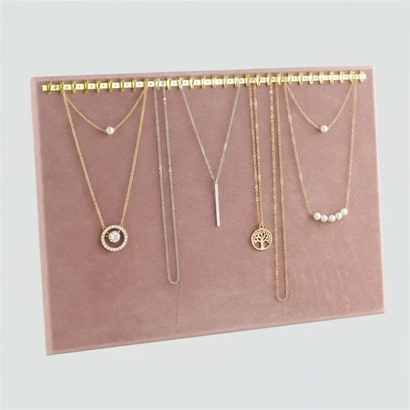 Süet Kumaş Pembe Renk 34/24 cm Enine Tırnaklı Ayaklı Tesbih-kolye-zincir Sergileme Standı ürün görseli 1