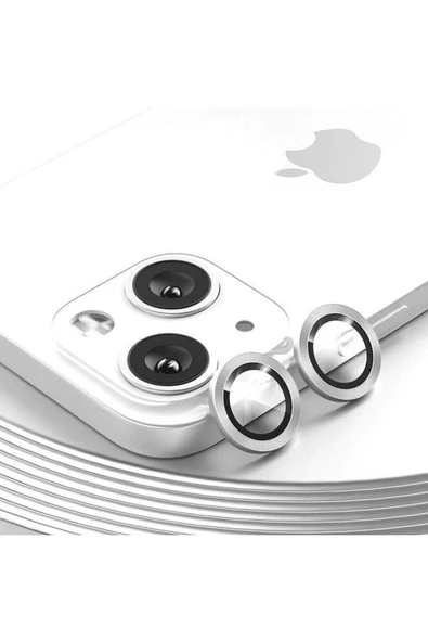 Iphone 14 Kamera Koruyucu Lens Mercek Metal Çerçeveli 2li Set Gümüş Gri Silver ürün görseli 1