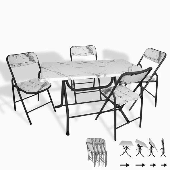 Klasik Katlanır - Katlanır Sandalye Masa Takımı (Werzalit, Wermodin veya Allzalit Tablalı) - Bıanco Carrara (80X120) ürün görseli 1