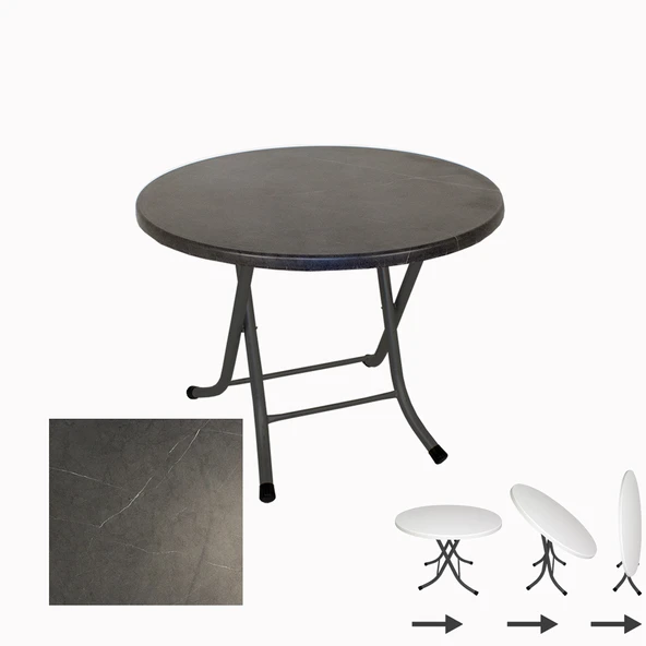 Klasik Katlanır Masa Yuvarlak (80 cm Çap) - (Werzalit, Wermodin ve Allzalit Tabla) - Grey Marble ürün görseli 1