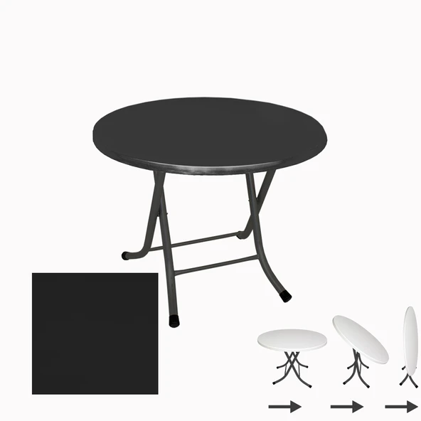 Klasik Katlanır Masa Yuvarlak (80 cm Çap) - (Werzalit, Wermodin ve Allzalit Tabla) - Siyah ürün görseli 1