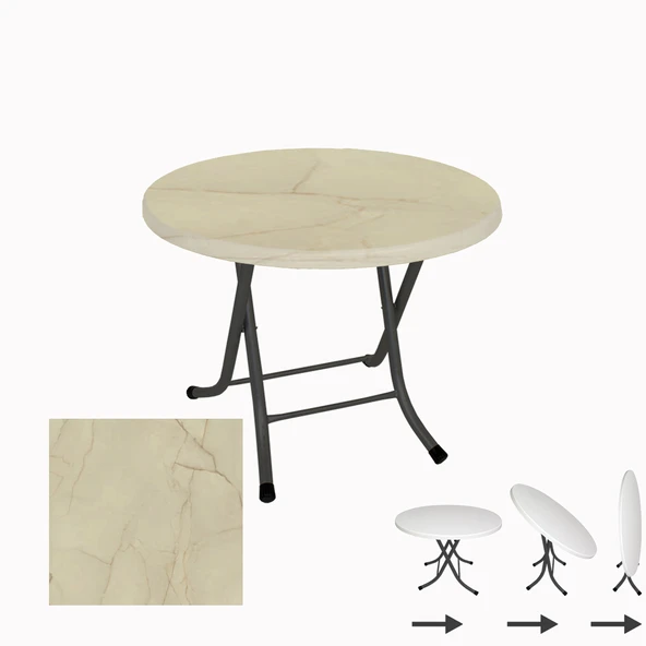 Klasik Katlanır Masa Yuvarlak (80 cm Çap) - (Werzalit, Wermodin ve Allzalit Tabla) - Golden Marble ürün görseli 1