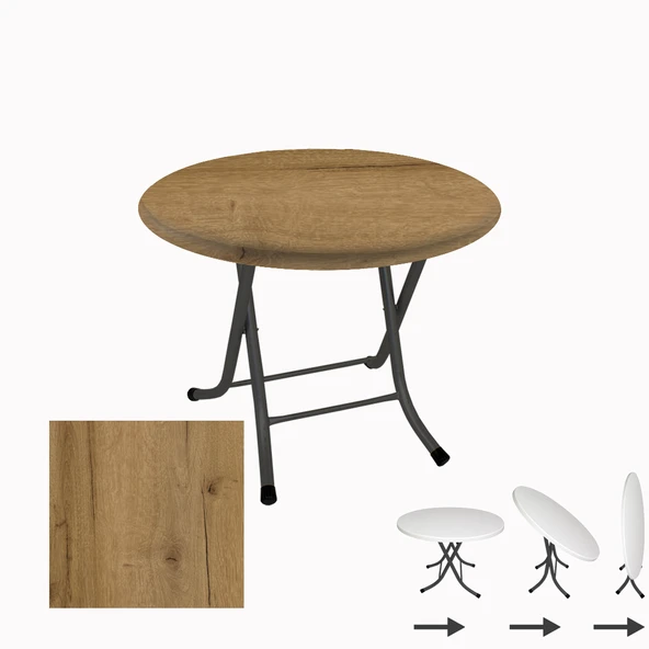 Klasik Katlanır Masa Yuvarlak (70 cm Çap) - (Werzalit, Wermodin ve Allzalit Tabla) - Canyon Palace Oak ürün görseli 1