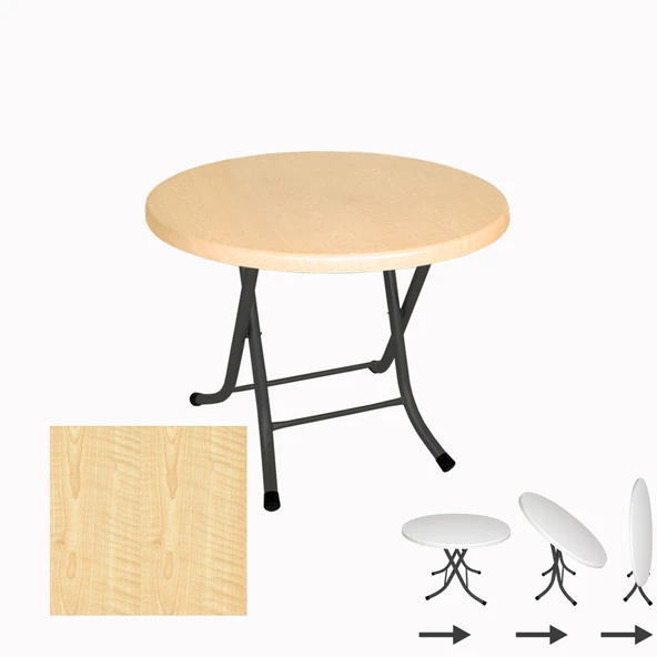Klasik Katlanır Masa Yuvarlak (80 cm Çap) - (Werzalit, Wermodin ve Allzalit Tabla) - Akçaağaç ürün görseli 1