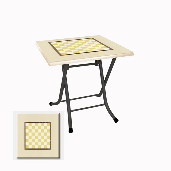 Klasik Katlanır Masa 80x80 cm - (Werzalit, Wermodin ve Allzalit Tabla) - Satranç Krem ürün görseli 1