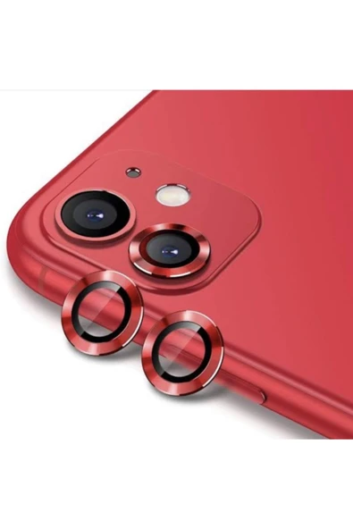 Iphone 11  Uyumlu  Kamera Koruyucu Lens Mercek Metal Çerçeveli 2li Set Kırmızı Red ürün görseli 1