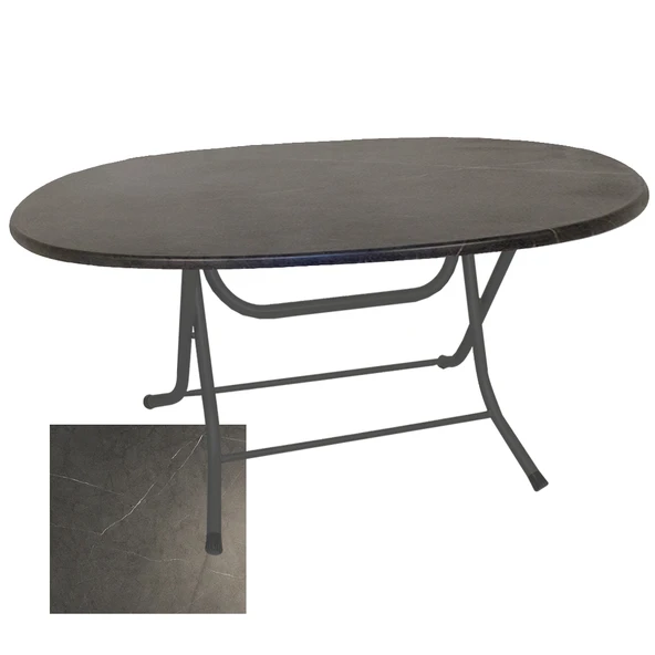 Klasik Katlanır Masa Oval (94x146 cm) - (Werzalit, Wermodin ve Allzalit Tabla) -  Grey Marble ürün görseli 1