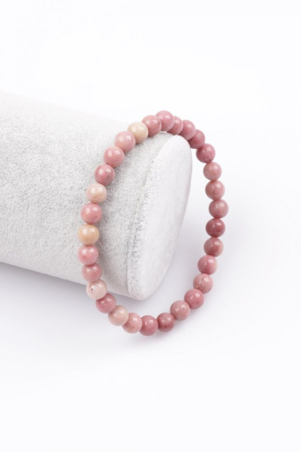 Pembe Jasper Doğal Taş Bileklik 6 mm Küre Kesim ürün görseli 1