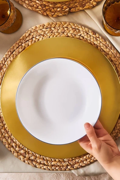 Milano Opal Cam Blue Rim Pasta Tabağı 22 cm ürün görseli 1