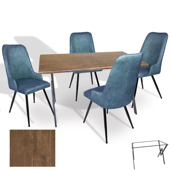 Anemon - Çırağan Masa Takımı (Werzalit, Allzalit, Vermodin Tabla 80x140) - (Rustic Dark - Mavi) ürün görseli 1