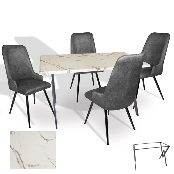 Anemon - Çırağan Masa Takımı (Werzalit, Allzalit, Vermodin Tabla 80x140) - (Afyon Mermer - Füme) ürün görseli 1