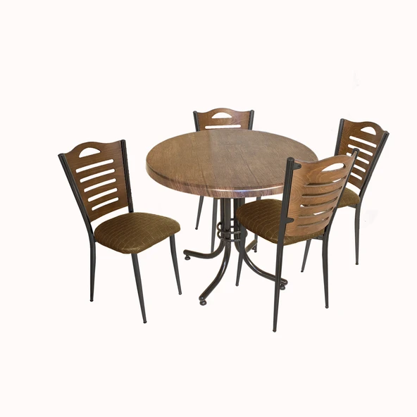 Buket - Papelli Masa Takımı - Yuvarlak 90cm Çap (Werzalit, Wermodin ve Allzalit Tabla)  - (Antik Dark-Kahve) ürün görseli 1