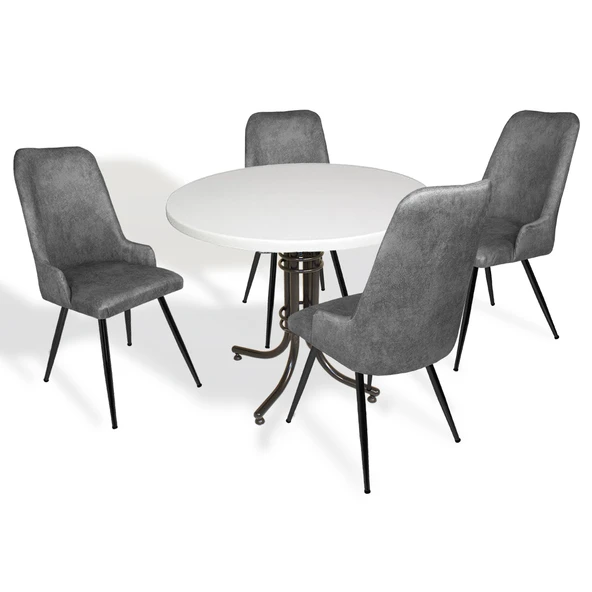 Buket - Çırağan Mutfak Masa Takımı - Yuvarlak 90cm Çap (Werzalit, Wermodin ve Allzalit Tabla) - Beyaz-Füme ürün görseli 1