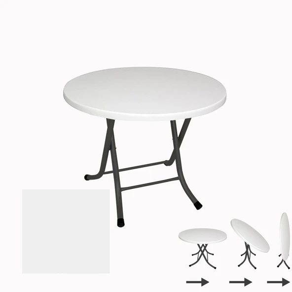 Klasik Katlanır Masa Yuvarlak (70 cm Çap) - (Werzalit, Wermodin ve Allzalit Tabla) - Beyaz ürün görseli 1