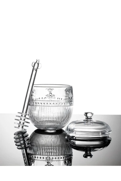 Madame Coco Abeille Kaşıklı Cam Bal Kavanozu - Şeffaf - 240 ml ürün görseli 1
