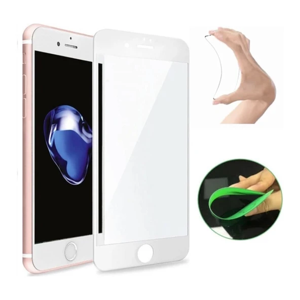 Apple iPhone 8 Plus Ekran Koruyucu Seramik Nano Cam Esnek Tam Full Kaplayan Kırılmaz Beyaz ürün görseli 1