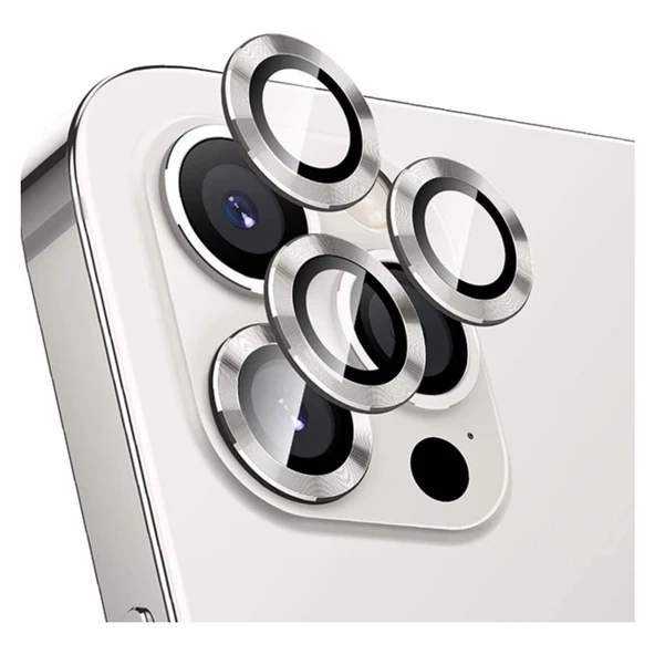 Apple iPhone 13 Pro Kamera Koruyucu Lens Mercek Metal Çerçeveli 3lü Set Gümüş Gri Silver ürün görseli 1