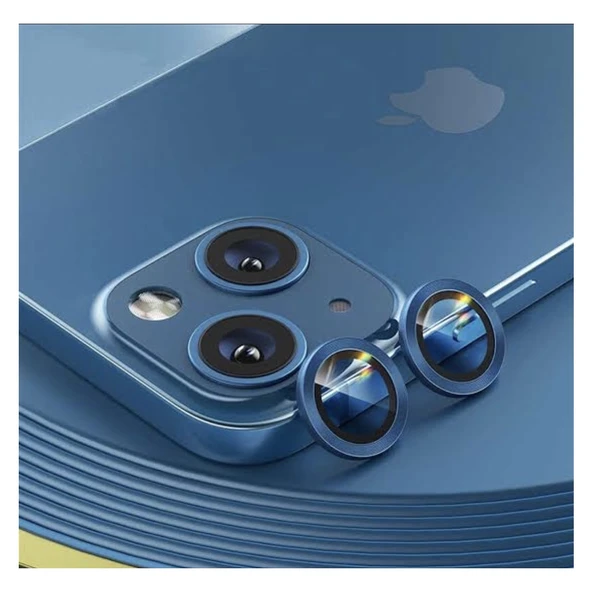 Apple iPhone 13 Kamera Koruyucu Lens Mercek Metal Çerçeveli 2li Set Mavi Blue ürün görseli 1