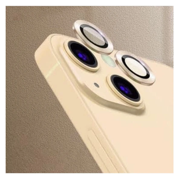 Apple iPhone 13 Kamera Koruyucu Lens Mercek Metal Çerçeveli 2li Set Gold Altın ürün görseli 1