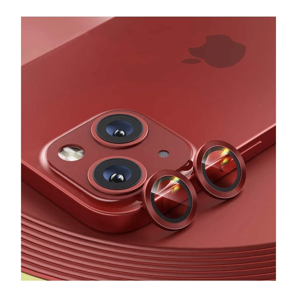 Apple iPhone 13 Mini Kamera Koruyucu Lens Mercek Metal Çerçeveli 2li Set Kırmızı Red ürün görseli 1