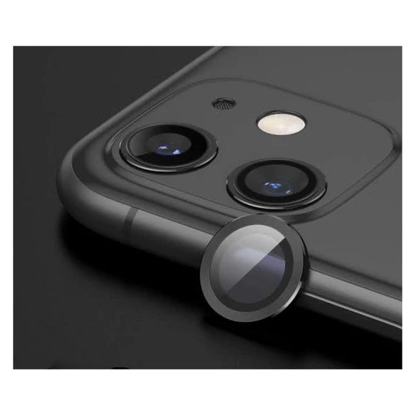 Apple iPhone 12 Mini Kamera Koruyucu Lens Mercek Metal Çerçeveli 2li Set Siyah Black ürün görseli 1