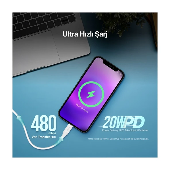 Type-C - Lightning Hızlı Şarj Kablosu 150CM. - Resim 3
