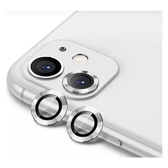Apple iPhone 12 Mini Kamera Koruyucu Lens Mercek Metal Çerçeveli 2li Set Gümüş Gri - Silver ürün görseli 1