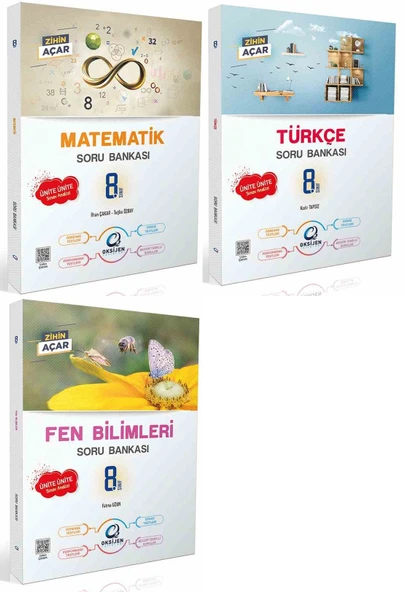 Oksijen 8. Sınıf Matematik + Türkçe + Fen Soru Bankası Seti 3 Kitap ürün görseli 1